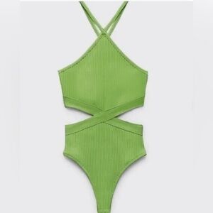 Zara Ribbed Cutout Cutable Loop Bloggers Knit Bodysuit Stretch  Size S